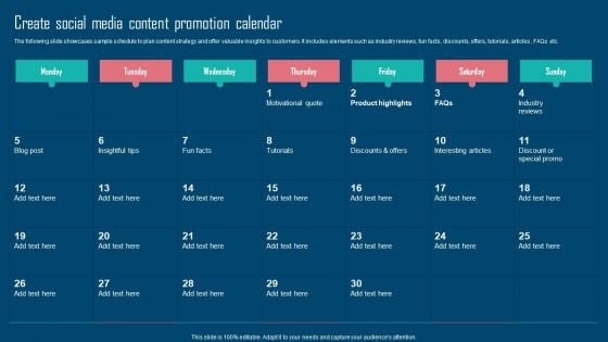 Adopting IMC Technique To Boost Brand Recognition Create Social Media Content Promotion Calendar Microsoft PDF