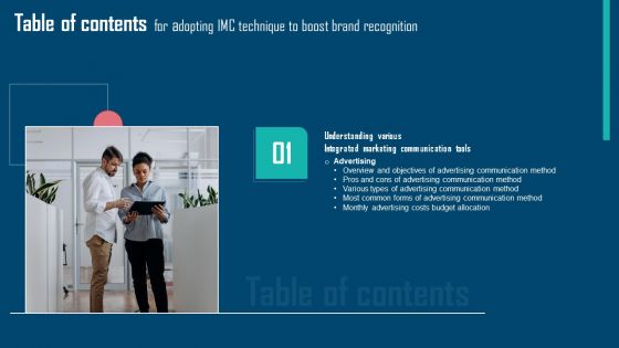 Adopting IMC Technique To Boost Brand Recognition Table Of Contents Microsoft PDF