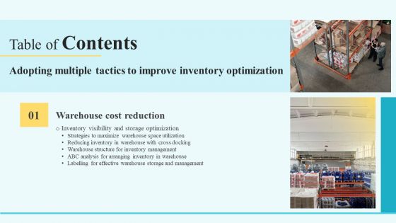 Adopting Multiple Tactics To Improve Inventory Optimization Tables Of Content Portrait PDF