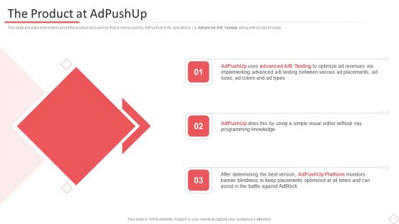 Adpushup Seed Funding The Product At Adpushup Ppt Summary Themes PDF