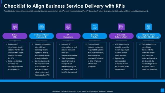 Advance IT Service Checklist To Align Business Service Delivery With Kpis Sample Elements PDF Advance IT Service Checklist To Align Business Service Delivery With Kpis Sample Elements PDF
