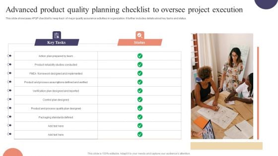 Advanced Product Quality Planning Checklist To Oversee Project Execution Infographics PDF