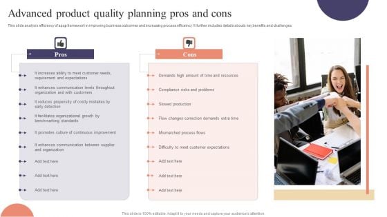 Advanced Product Quality Planning Pros And Cons Mockup PDF