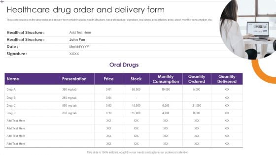 Advances In Healthcare Management System Healthcare Drug Order And Delivery Form Graphics PDF