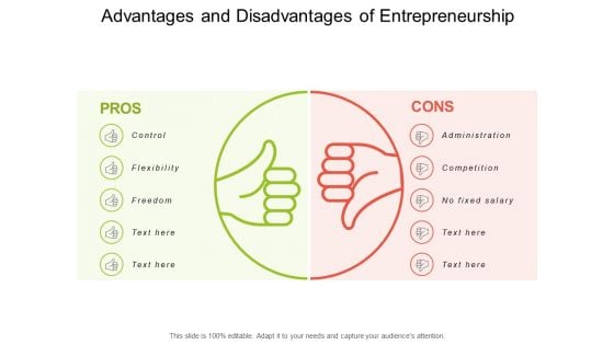Advantages And Disadvantages Of Entrepreneurship Ppt PowerPoint Presentation Pictures Design Templates