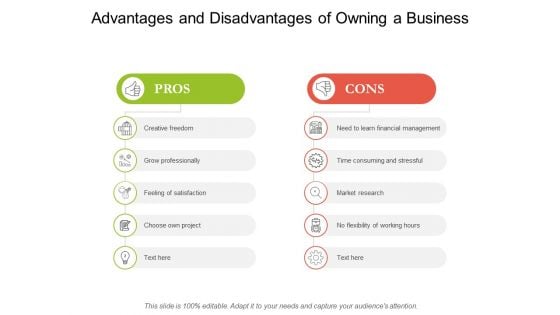 Advantages And Disadvantages Of Owning A Business Ppt PowerPoint Presentation Infographic Template Mockup