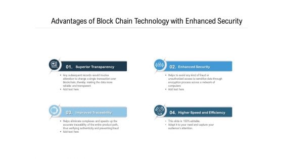 Advantages Of Block Chain Technology With Enhanced Security Ppt PowerPoint Presentation Gallery Good PDF