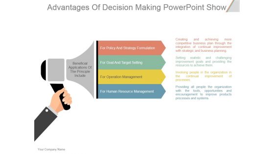 Advantages Of Decision Making Ppt PowerPoint Presentation Influencers