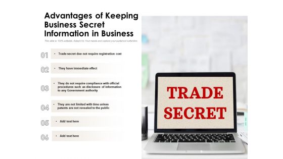 Advantages Of Keeping Business Secret Information In Business Ppt PowerPoint Presentation Gallery Layouts PDF
