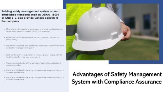 Advantages Of Safety Management System With Compliance Assurance Ppt PowerPoint Presentation Model Ideas PDF Advantages Of Safety Management System With Compliance Assurance Ppt PowerPoint Presentation Model Ideas PDF
