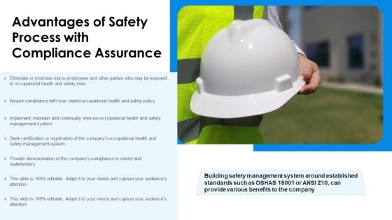 Advantages Of Safety Process With Compliance Assurance Ppt PowerPoint Presentation File Tips PDF