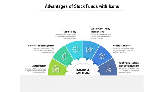 Advantages Of Stock Funds With Icons Ppt PowerPoint Presentation Model Mockup