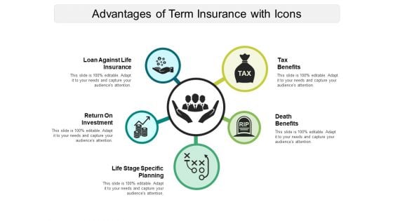 Advantages Of Term Insurance With Icons Ppt PowerPoint Presentation Outline Graphic Images PDF