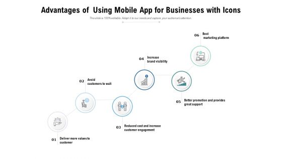 Advantages Of Using Mobile App For Businesses With Icons Ppt PowerPoint Presentation Outline Templates