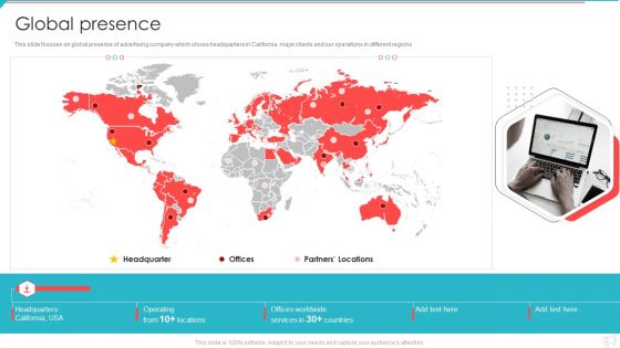 Advertisement And Marketing Agency Company Profile Global Presence Formats PDF