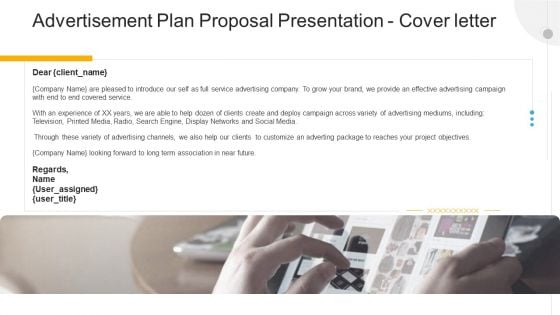 Advertisement Plan Proposal Presentation Cover Letter Ppt Gallery Slide PDF