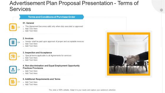 Advertisement Plan Proposal Presentation Terms Of Services Ppt Layouts Example Introduction PDF