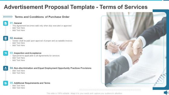 Advertisement Proposal Template Terms Of Services Ppt Visual Aids Outline PDF