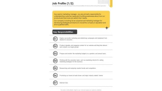 Advertising And Marketing Job Profile Proposal Job Profile One Pager Sample Example Document