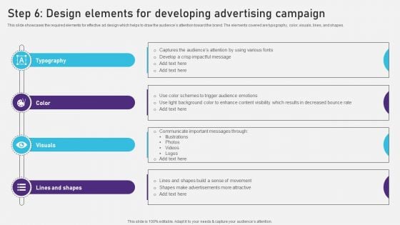 Advertising Campaign Optimization Process Step 6 Design Elements For Developing Background PDF