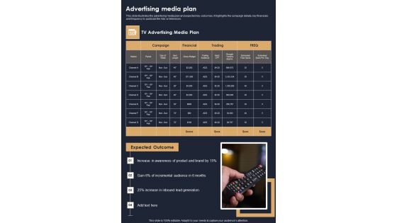 Advertising Media Plan Television Marketing Campaign Proposal One Pager Sample Example Document