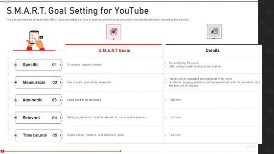 Advertising On Youtube Platform S M A R T Goal Setting For Youtube Infographics PDF