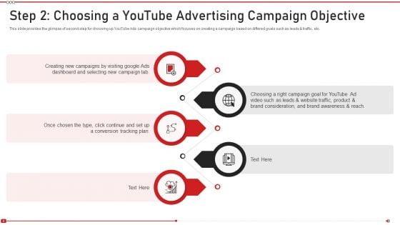 Advertising On Youtube Platform Step 2 Choosing A Youtube Advertising Campaign Objective Icons PDF