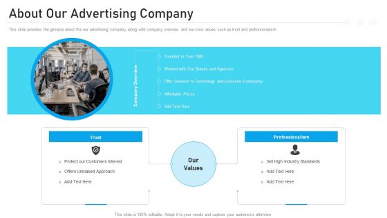 Advertising Pitch Deck About Our Advertising Company Ppt Outline Slideshow PDF Advertising Pitch Deck About Our Advertising Company Ppt Outline Slideshow PDF