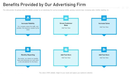 Advertising Pitch Deck Benefits Provided By Our Advertising Firm Ppt Topics PDF