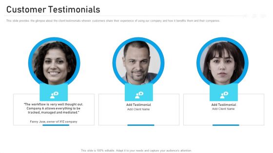 Advertising Pitch Deck Customer Testimonials Ppt Sample PDF