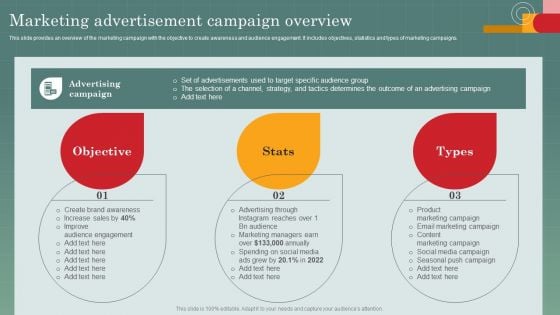 Advertising Programs Management Techniques Marketing Advertisement Campaign Overview Demonstration PDF