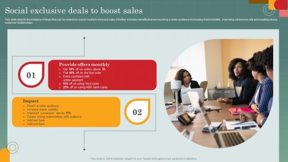 Advertising Programs Management Techniques Social Exclusive Deals To Boost Sales Formats PDF