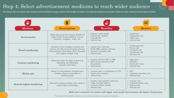 Advertising Programs Management Techniques Step 4 Select Advertisement Mediums To Reach Wider Summary PDF