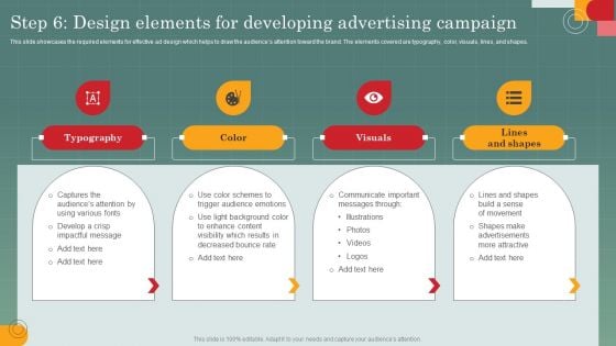 Advertising Programs Management Techniques Step 6 Design Elements For Developing Advertising Icons PDF