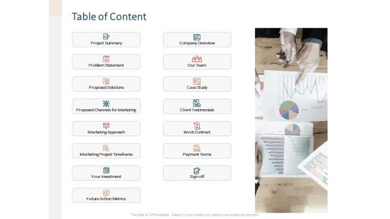 Advertising Proposal Table Of Content Ppt Gallery Display PDF