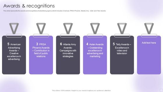 Advertising Services Company Profile Awards And Recognitions Elements PDF