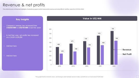 Advertising Services Company Profile Revenue And Net Profits Background PDF