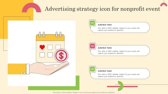 Advertising Strategy Icon For Nonprofit Event Brochure PDF