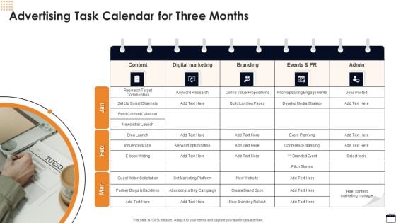 Advertising Task Calendar For Three Months Background PDF