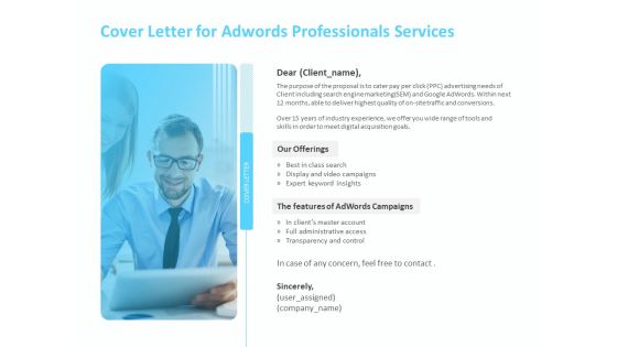 Adwords PPC Cover Letter For Adwords Professionals Services Ppt File Graphics Template PDF