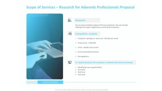 Adwords PPC Scope Of Services Research For Adwords Professionals Proposal Portrait PDF