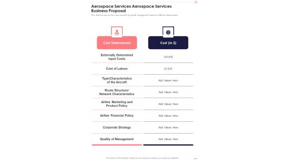 Aerospace Services Aerospace Services Business Proposal One Pager Sample Example Document