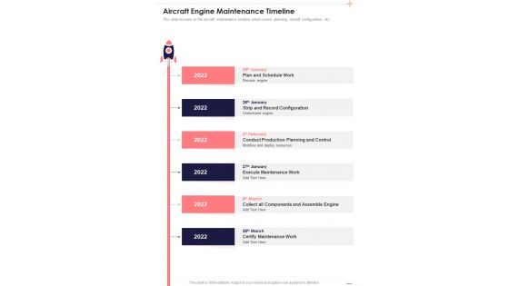 Aerospace Services Business Proposal Aircraft Engine Maintenance Timeline One Pager Sample Example Document