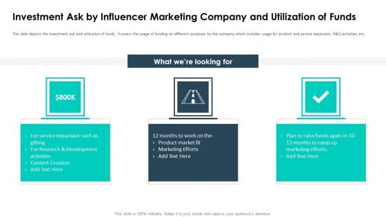 Affiliate Marketing Pitch Deck Investment Ask By Influencer Marketing Company Icons PDF