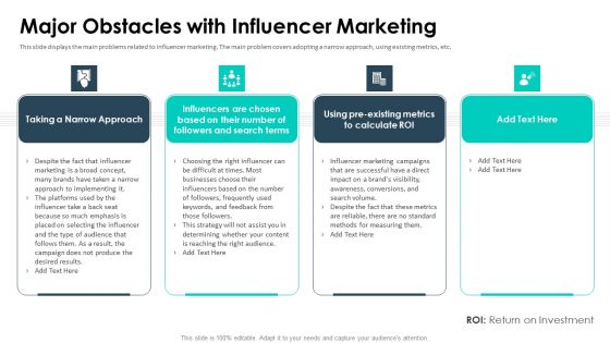 Affiliate Marketing Pitch Deck Major Obstacles With Influencer Marketing Icons PDF