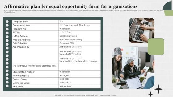 Affirmative Plan For Equal Opportunity Form For Organisations Structure PDF