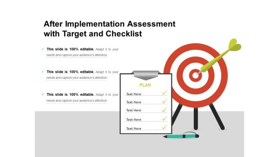 After Implementation Assessment With Target And Checklist Ppt PowerPoint Presentation File Slides PDF