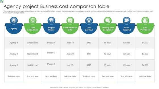 Agency Project Business Cost Comparison Table Introduction PDF