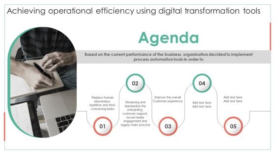 Agenda Achieving Operational Efficiency Using Digital Transformation Tools Clipart PDF