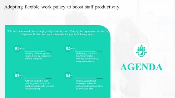 Agenda Adopting Flexible Work Policy To Boost Staff Introduction PDF